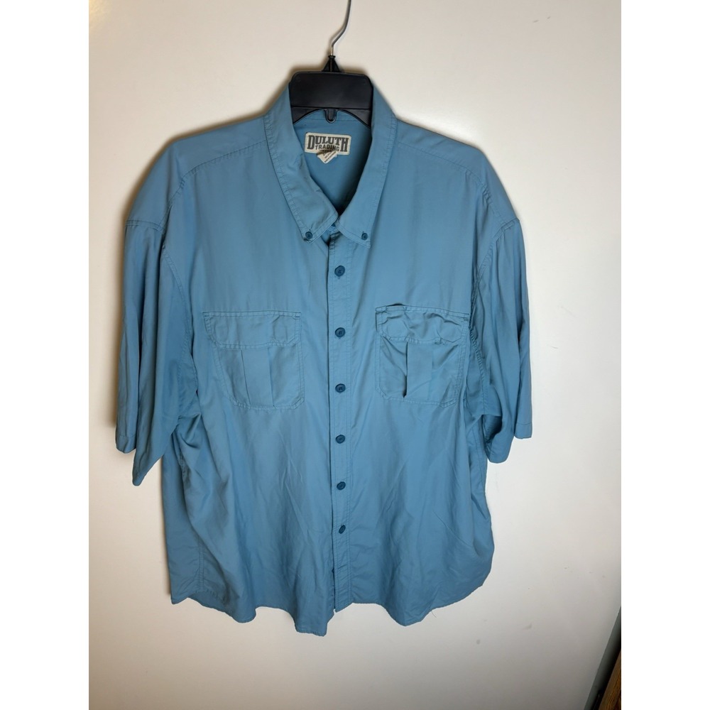 Duluth Trading Co Mens Short Sleeve Nylon Shirt Button Front Blue Size 2XLT